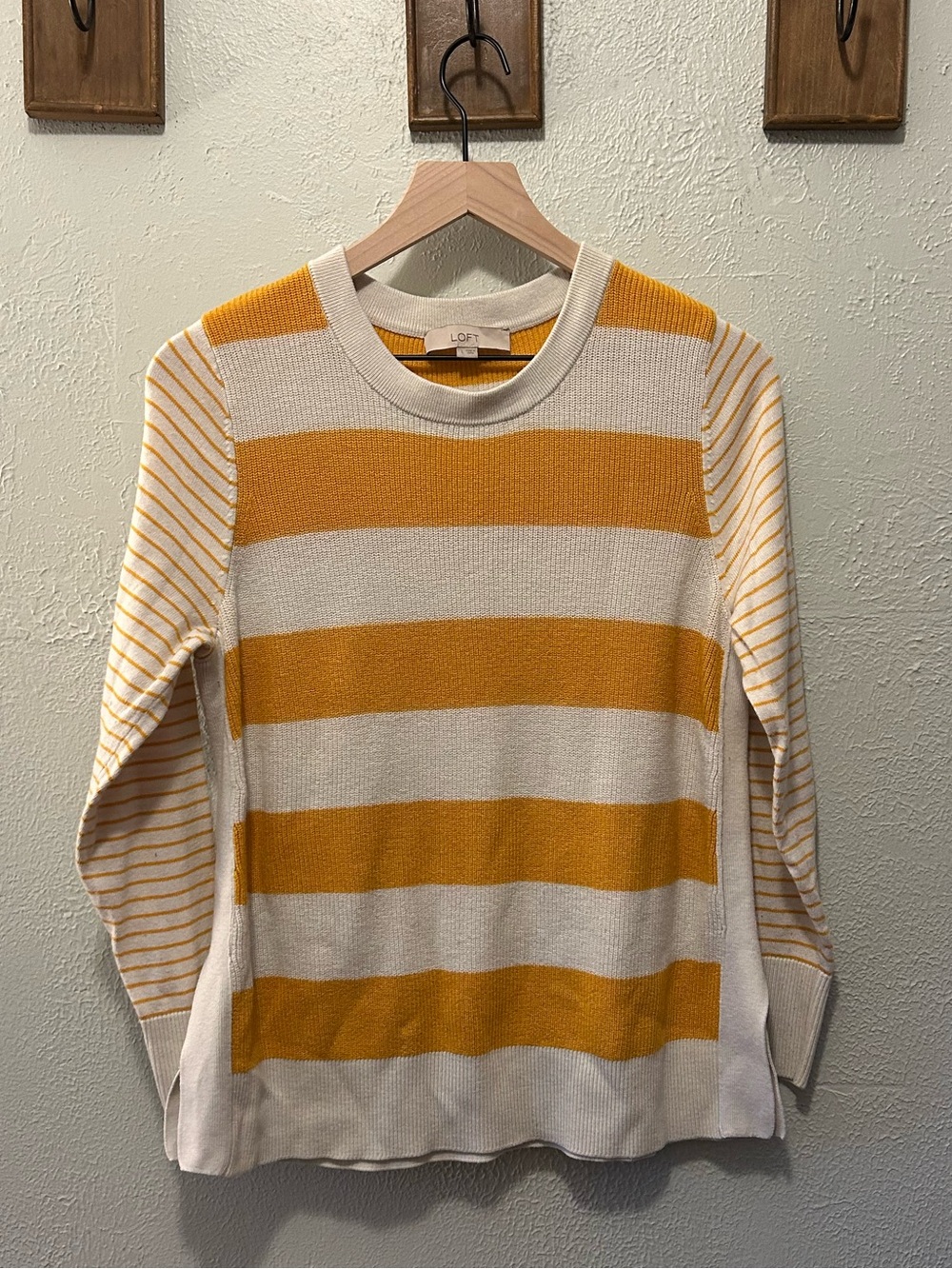LOFT Women's Striped Crewneck Sweater - Yellow and Cream